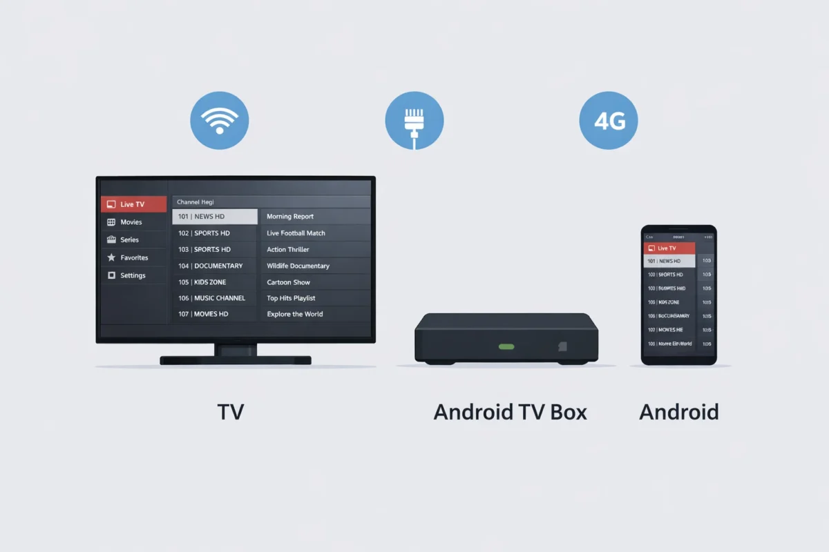 Smart IPTV compatible TV, box et Android selon disponibilité